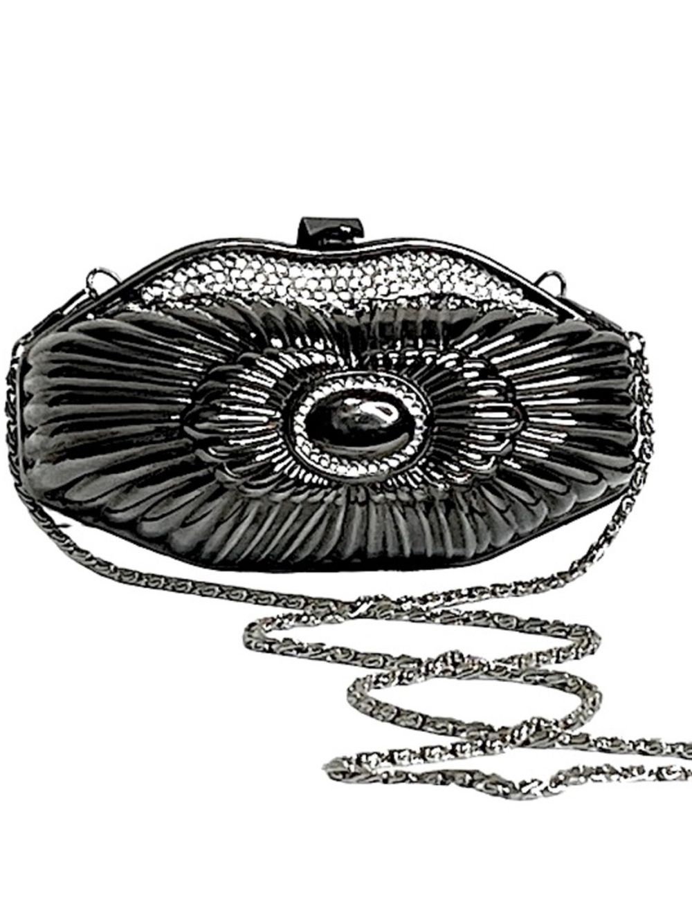 Metallic Chrome Silver Gray Diamond Rhinestone Hard Metal Bag Purse Chain Strap